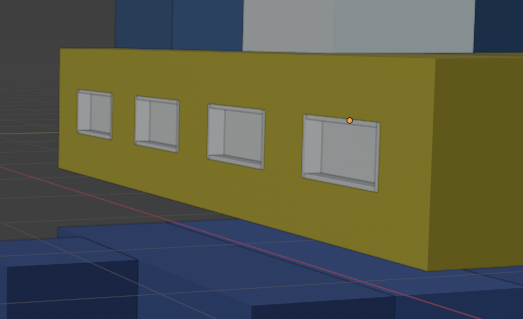 Close view of four recessed teeth in the Blender model
