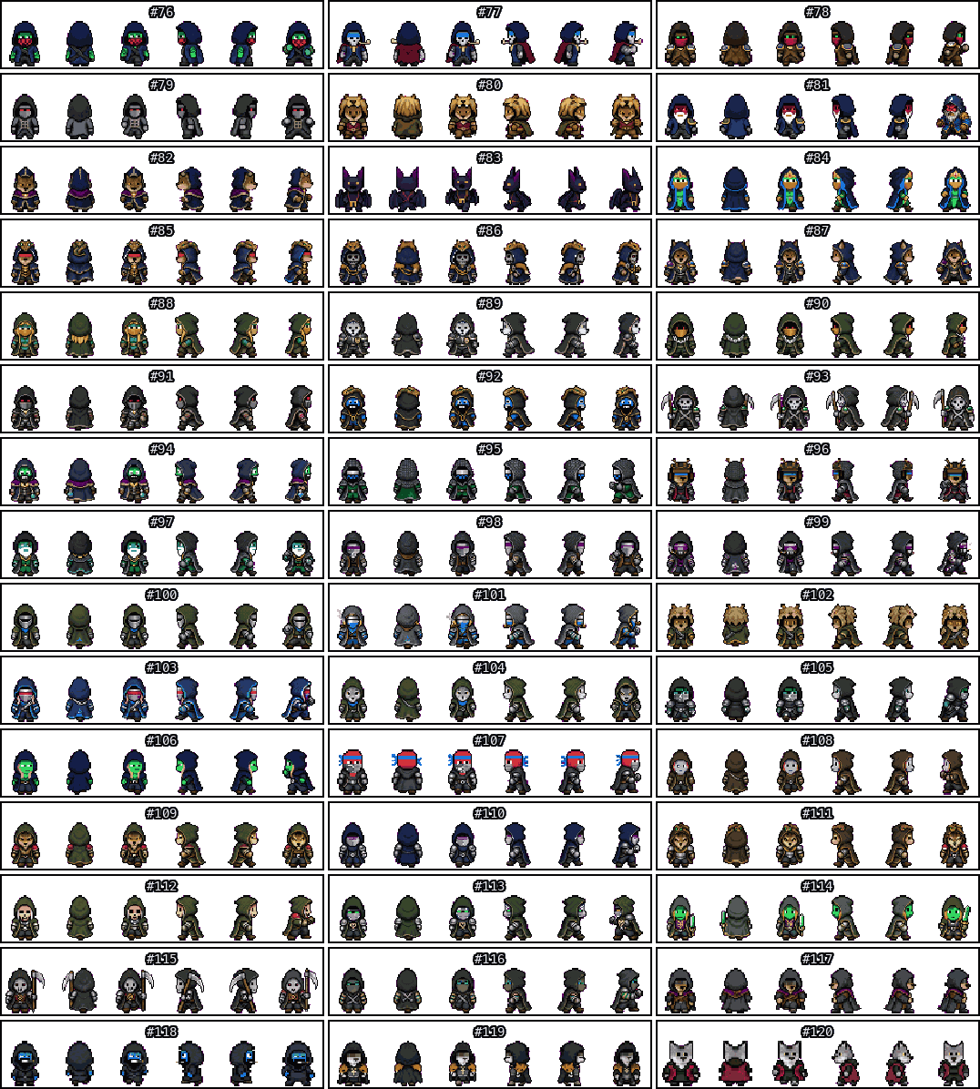 Token 76 movement and action sprite collage